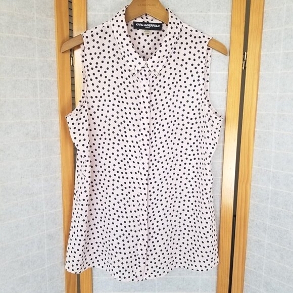Karl Lagerfeld Tops - Karl Lagerfeld Polka Dot Blouse Sleeveless Size Medium